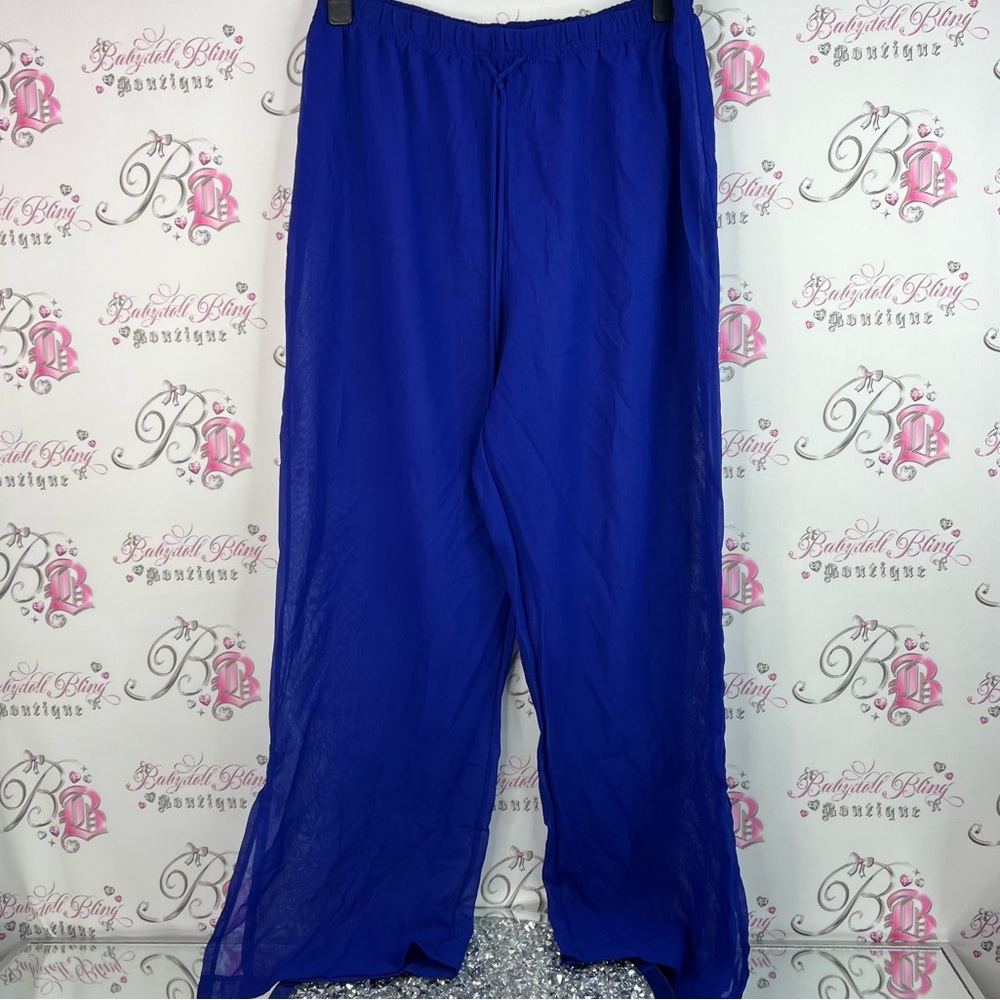 Christina pants flare slits on side deep Royal Blue Fabric lightweight